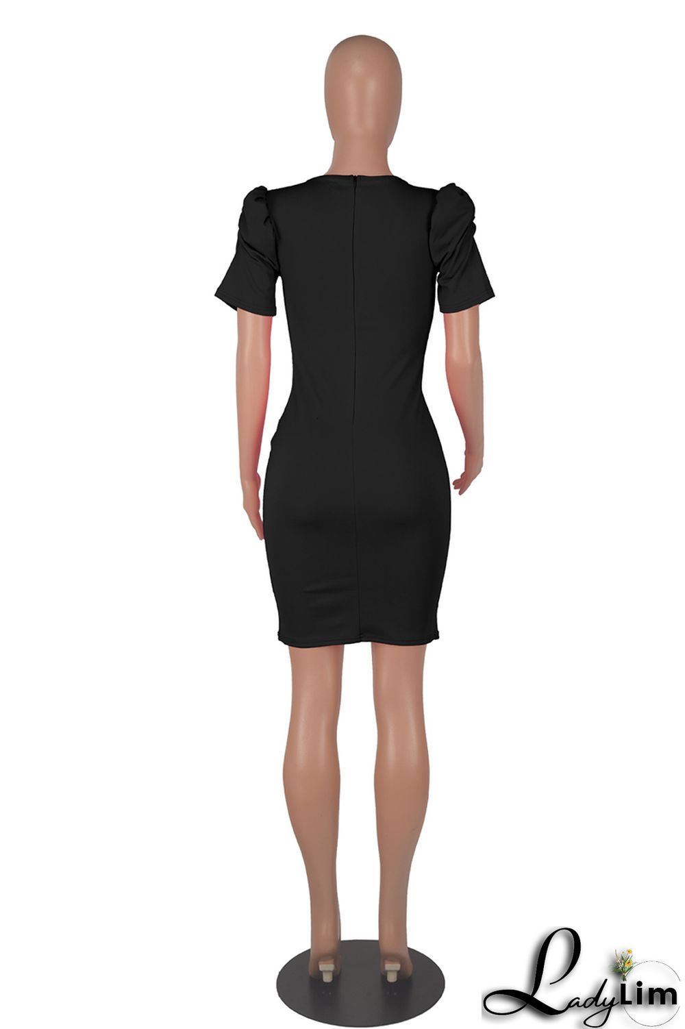 Black Fashion Casual Solid Basic V Neck Short Sleeve Dress Dresses