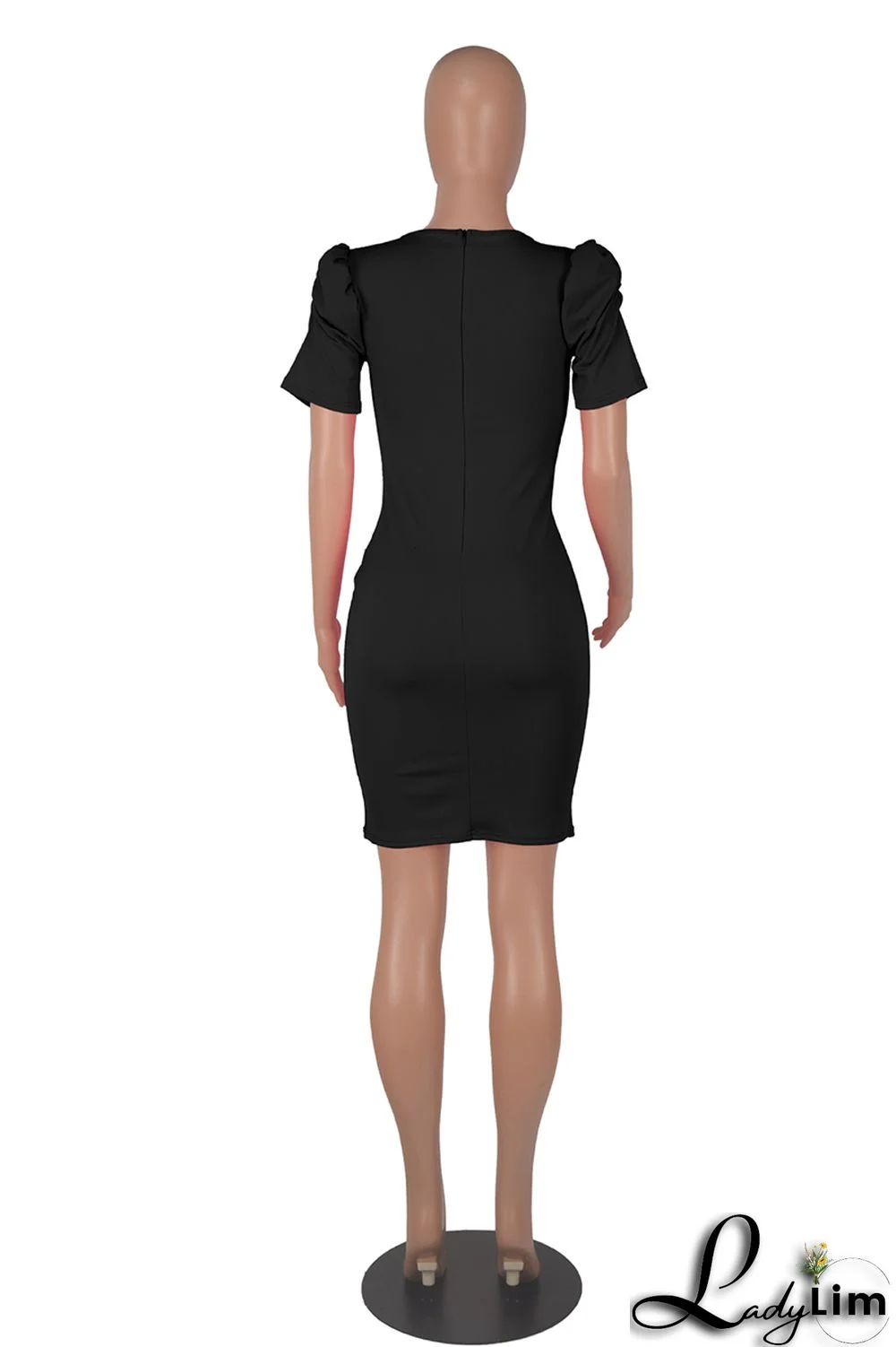 Black Fashion Casual Solid Basic V Neck Short Sleeve Dress Dresses