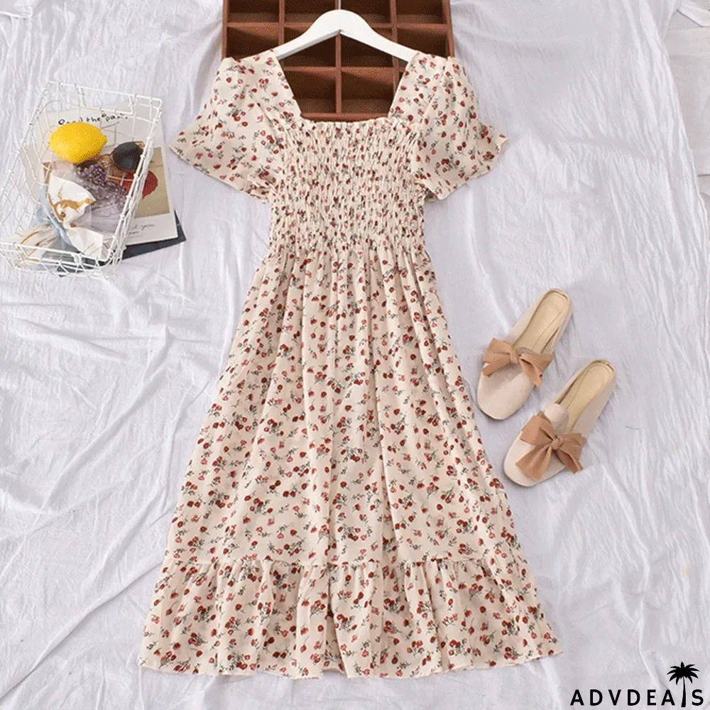 Women Short Sleeve Floral Dress