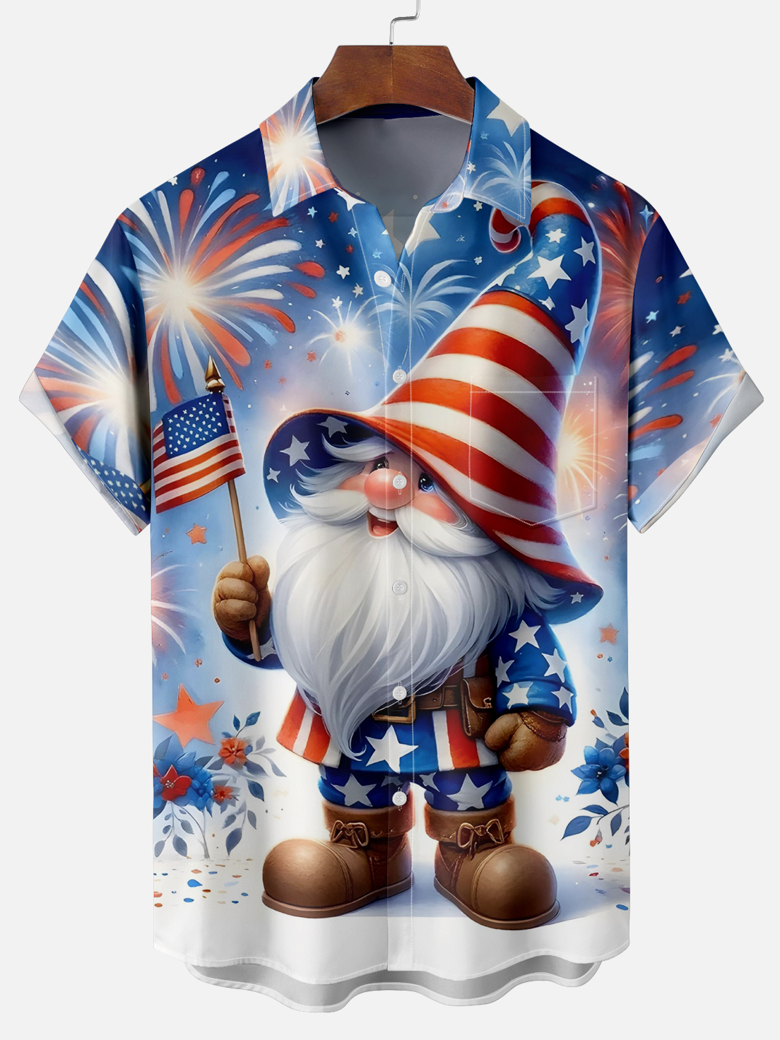 Men's Comfortable Independence Day Fireworks Celebration Print Shirt PLUSCLOTHESMAN