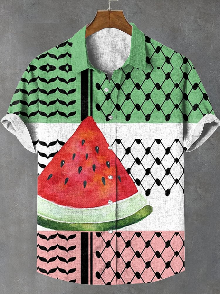 Men's Freedom Watermelon Contrast Color Art Casual Short Sleeve Shirts