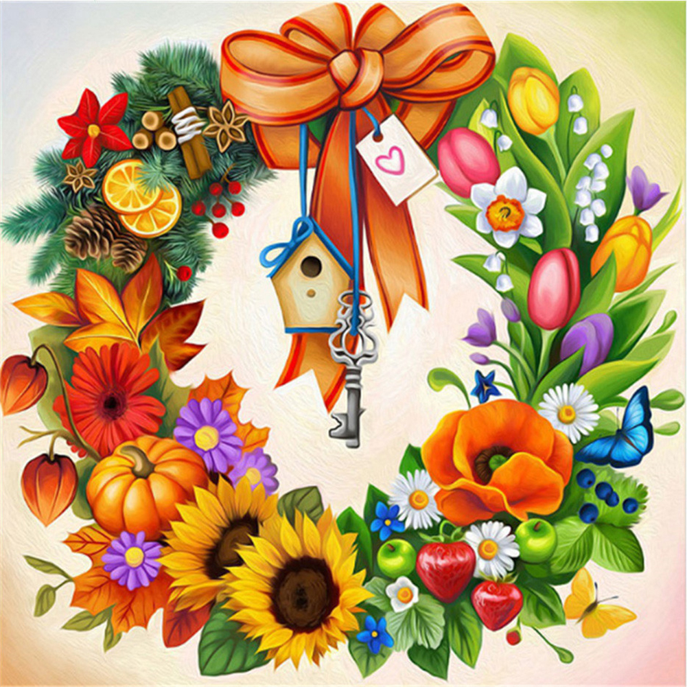 

Butterfly Flowers Wreath - Round Drill Diamond Painting - 40*40CM, 501 Original