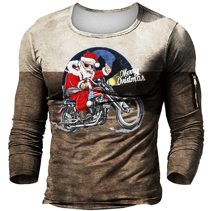 Men's Christmas Retro Motorcycle Santa Tactical T-Shirt-Compassnice®