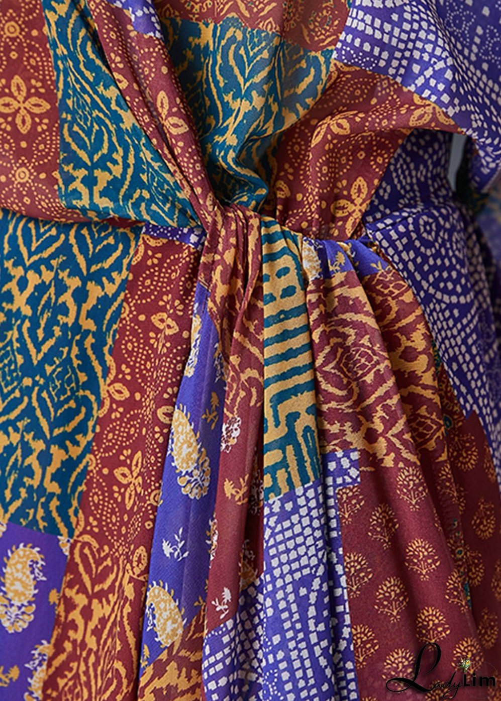 Boho Red Oversized Print Silk Holiday Dress Fall