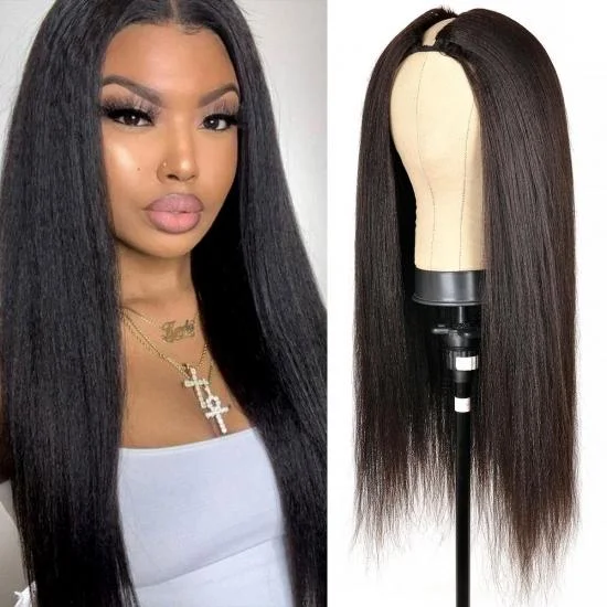  YVONNE Thinnest Size U Part Wigs Series Yaki Straight Human Hair U Part Wigs For Women Natural Color 