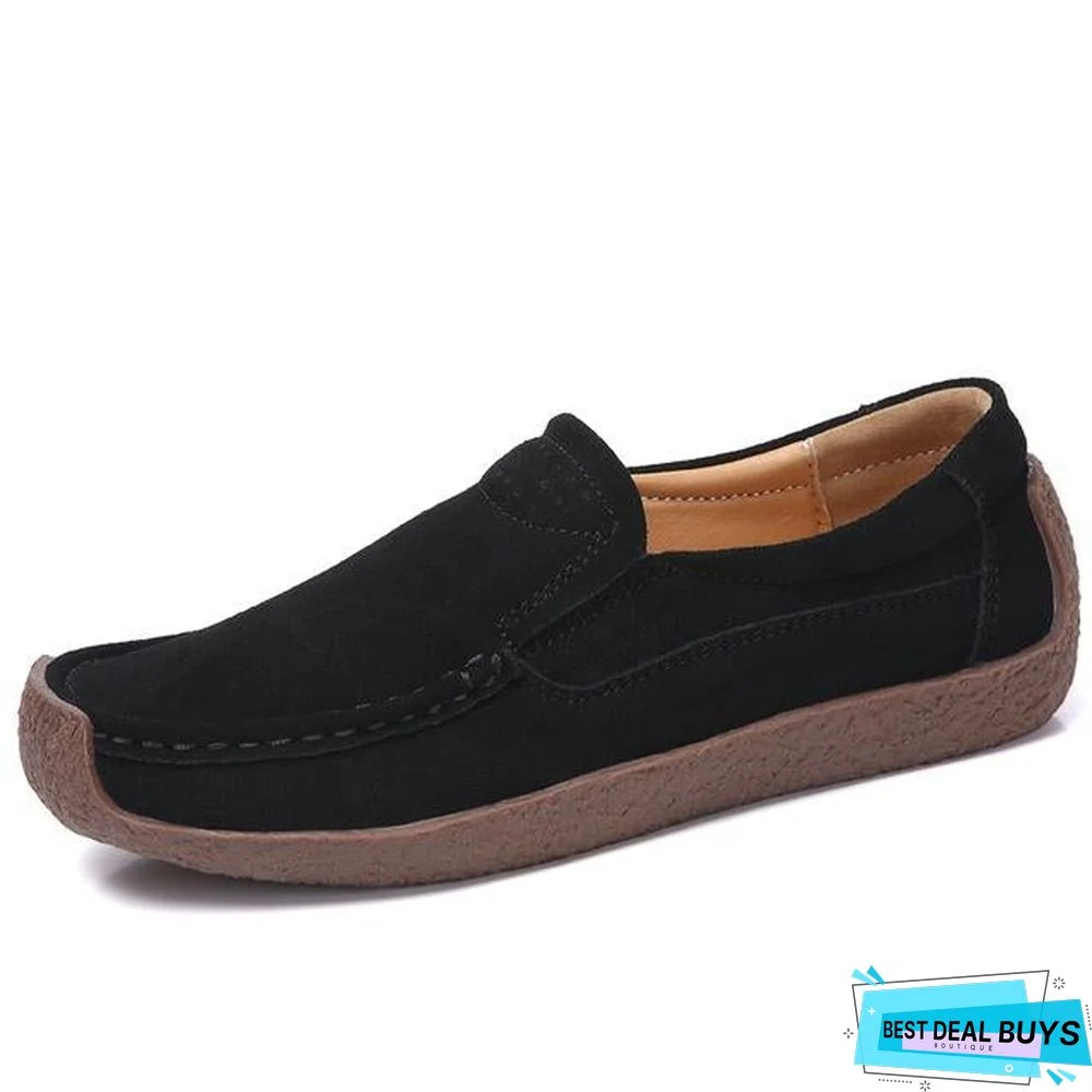 Women Moccasins Flats Genuine Leather Slip On Suede Loafers Shoes