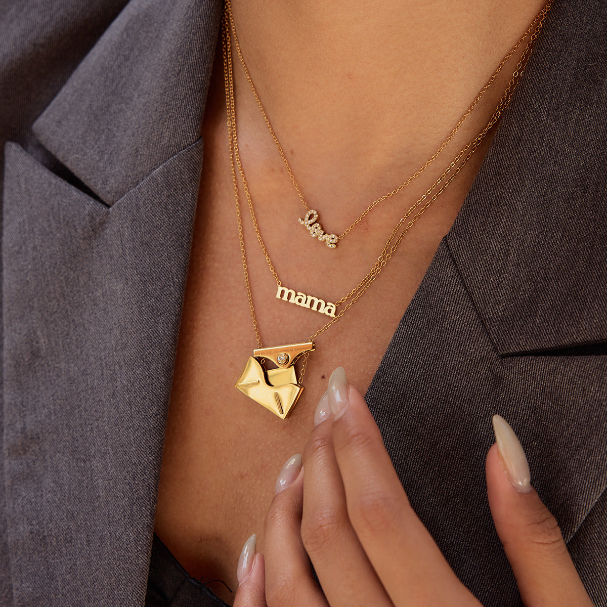 Jie Ding Stainless Steel Necklace Titanium Steel Letter Envelope French Niche Design Clavicle Chain