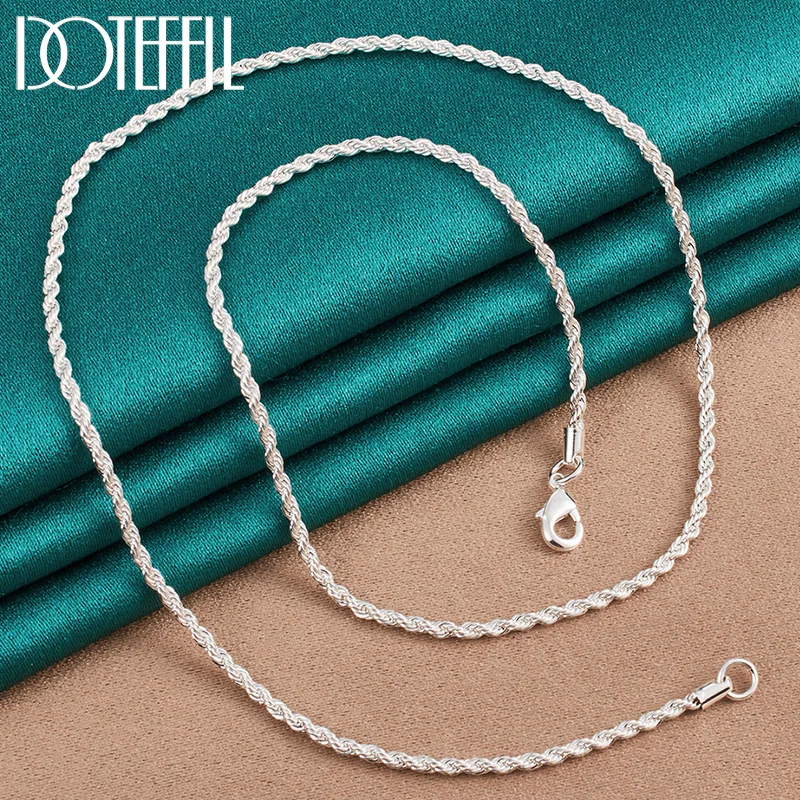 DOTEFFIL 925 Sterling Silver 3mm Water Wave Chain 16/18/20/22/24/26/30 Inch Necklace For Man Women Jewelry