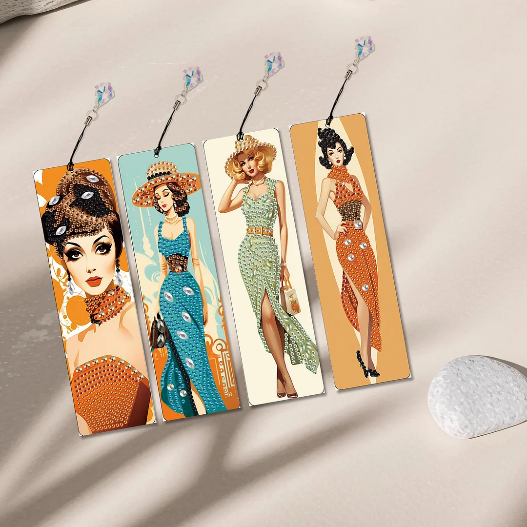 4Pcs Retro Urban Beauty DIY Diamond Bookmark Art Projects Irregular Shaped Diamonds Diamond Painting Art Bookmarks with Crystal Pendants for DIY Making Beginners Adult Art Craft Supplies