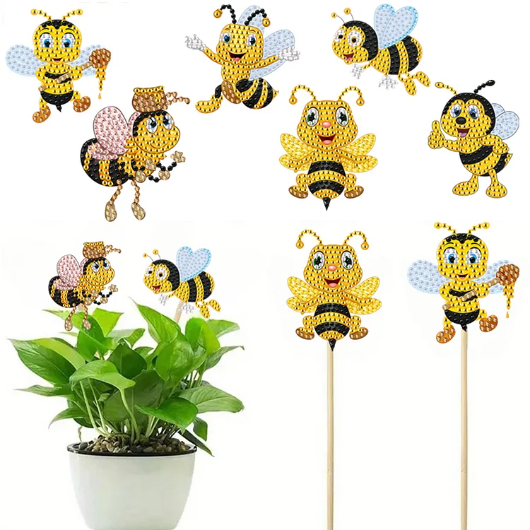 6Pcs Bee Stakes Diamond Painting Kits Animal Diamond Art Kits for Garden Decor gbfke