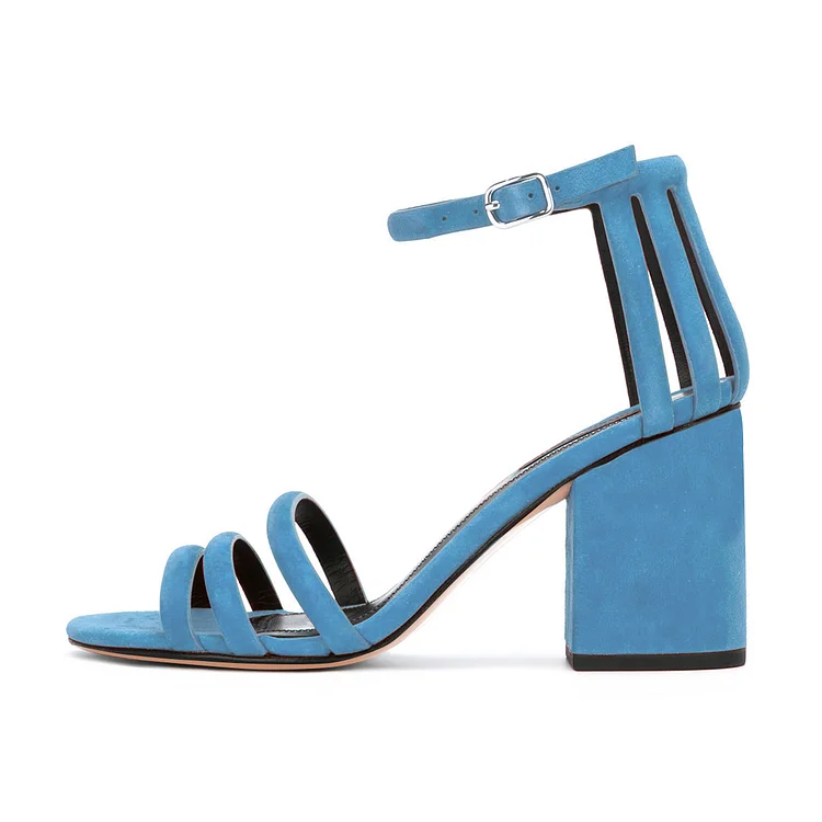 Blue Block Heel Ankle Strap Sandals Vdcoo