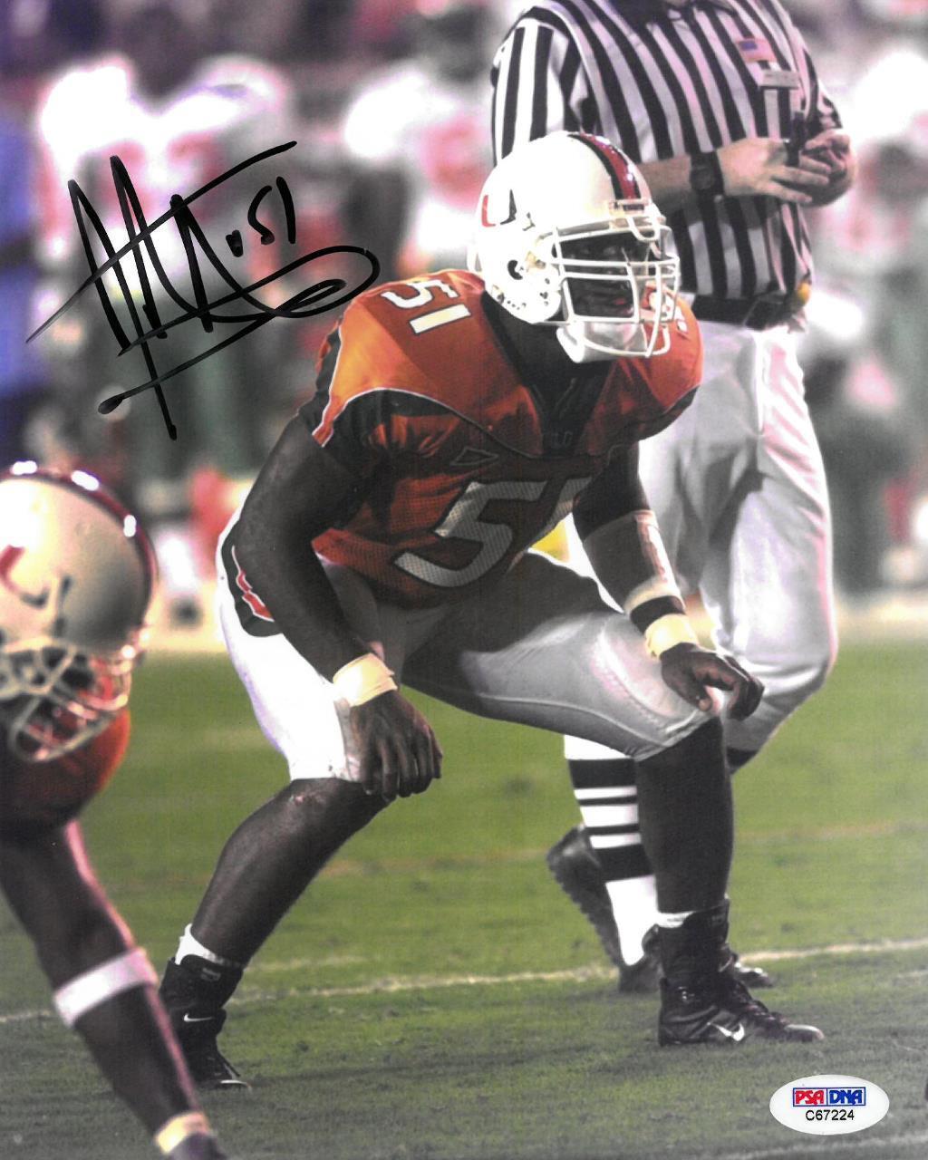 Jonathan Vilma Signed Univ. of Miami Autographed 8x10 Photo Poster painting PSA/DNA COA