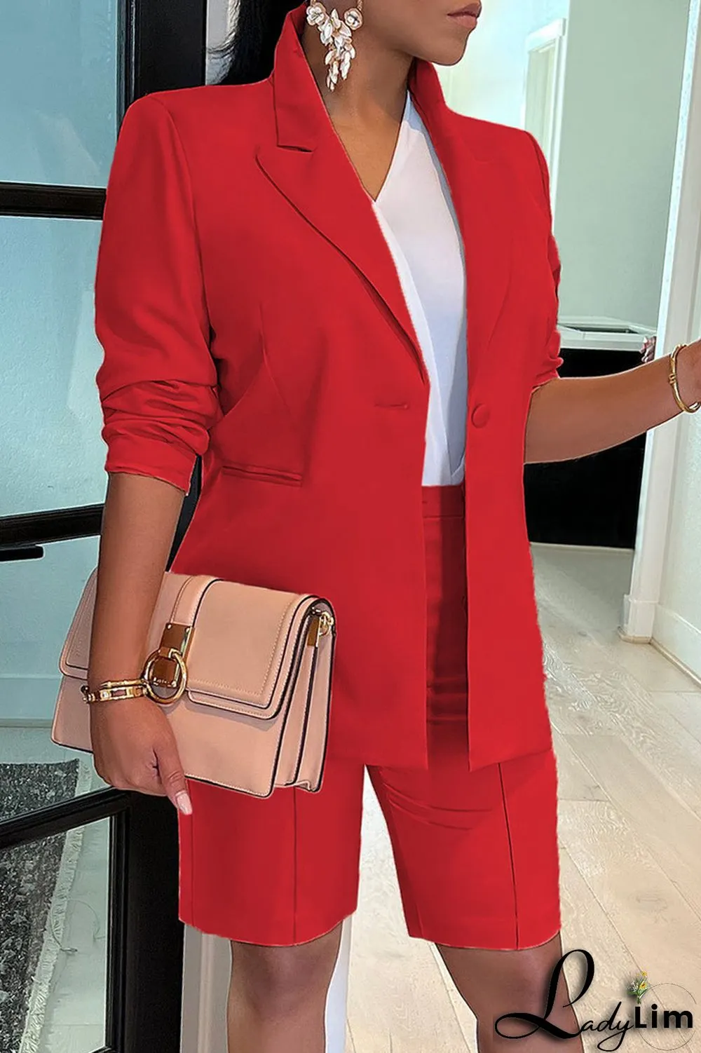 Blue Fashion Casual Solid Basic Turndown Collar Long Sleeve Two Pieces