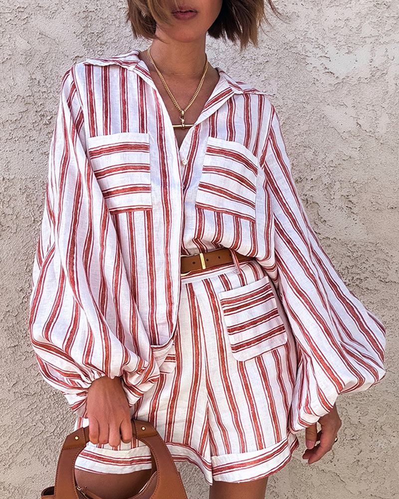 Vertical Striped Oversize Shirt & Shorts Set