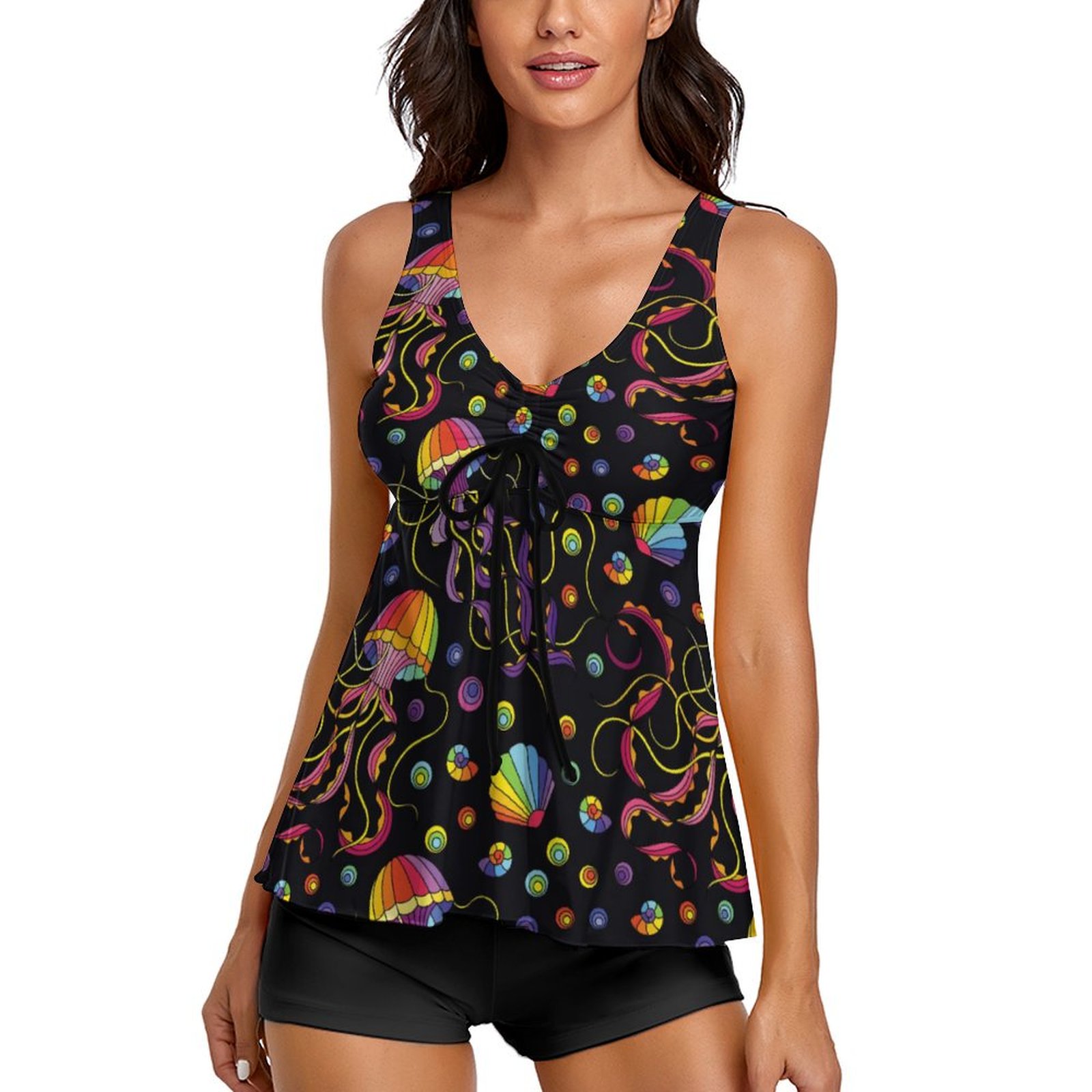 Women's Jellyfish Two Piece Tankini Tummy Control Flowy Swimwear