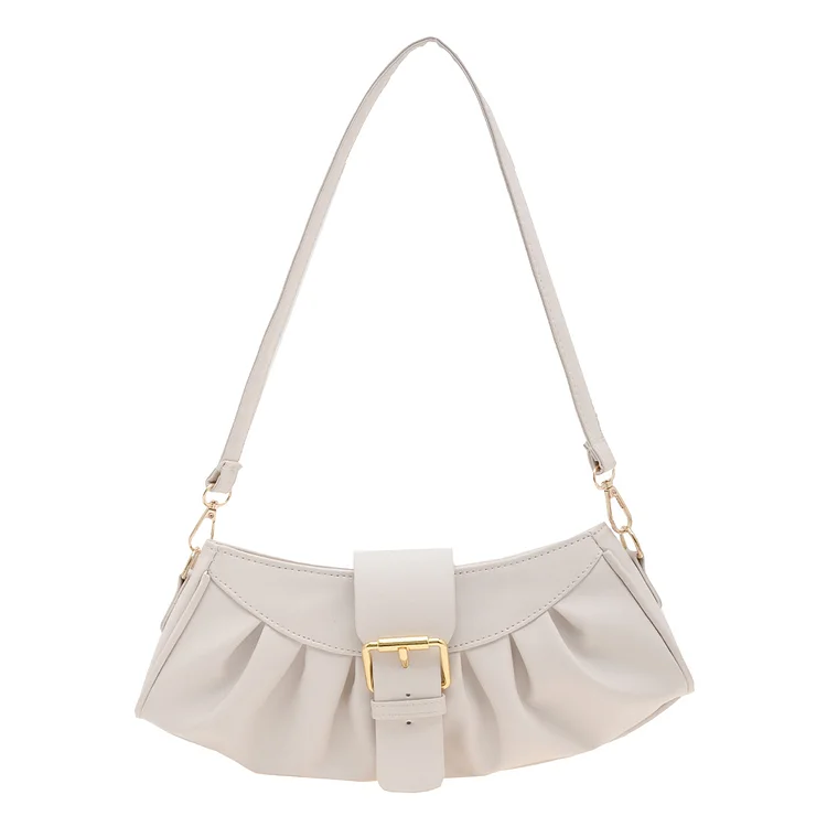 Fashion Pleated Shoulder Bag Solid Color PU Leather Cloud Underarm Bag for Party-Annaletters