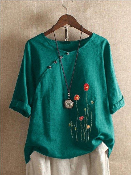 Casual Cotton Half Sleeve Floral Shirts & Tops