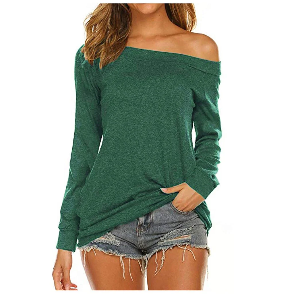 Women Off Shoulder Harajuku Tshirt Long Sleeve Shirt Tunic Tops Solid Color T-shirt Women Spring Streetwear Ladies Top Tshirt