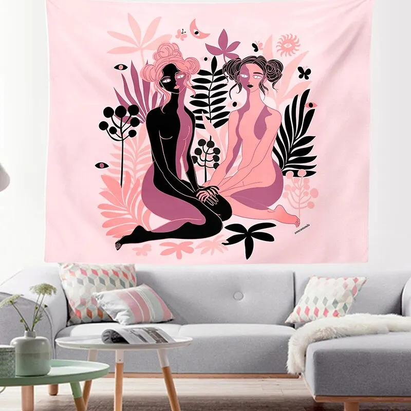 Abstract psychedelic tapestry Sun and moon flower woman tapestry  art decoration bedroom sofa background wall decoration cloth