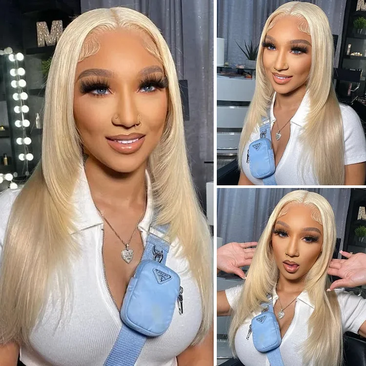 #613 Blonde Bone Straight Lace Front Wigs with Layer Inner Buckle Virgin Human Hair Wigs For Women