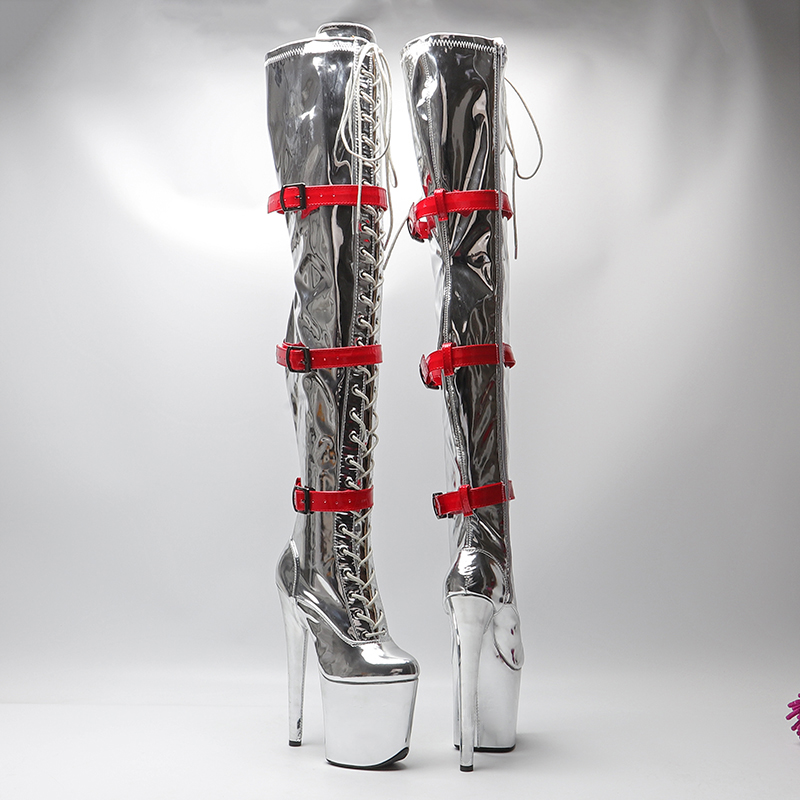 VCshoes 20CM/8inches Women New Extreme High Heel Erotic Lap Dancing Stripper Shoes Platform Belt Buckle Thigh High Boots 5B