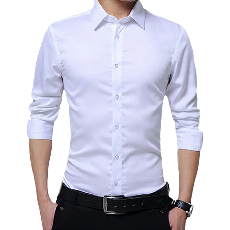 Men's Solid Long Sleeve Wrinkle-Free Formal Casual Shirt