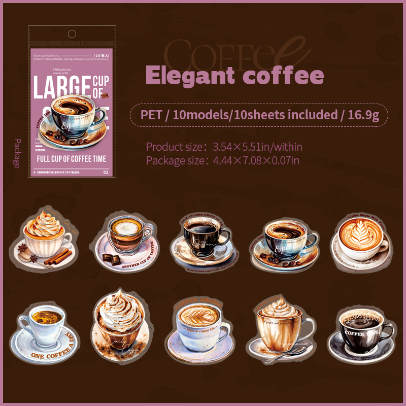 PET Sticker - Full Cup of Coffee Time Series Vintage Coffee Dessert Landscape 