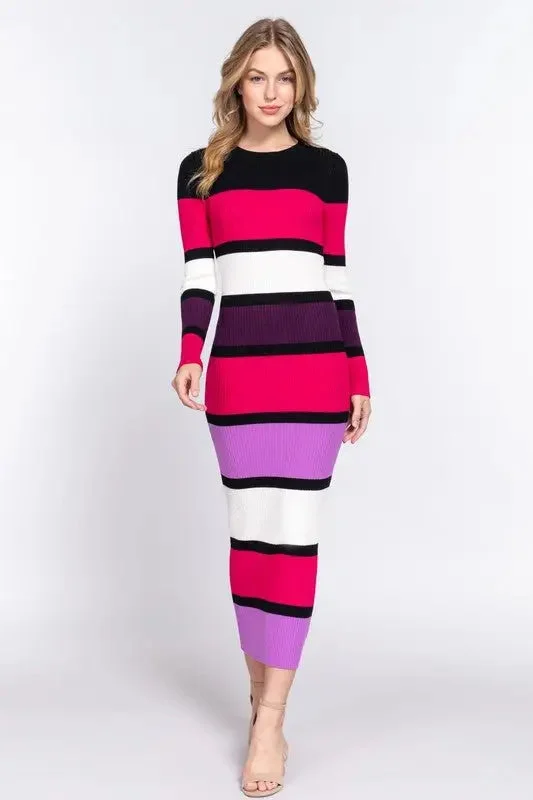 I Don&rsquo;t Want to Miss a Thing Long Sleeve Color Block Sweater Dress