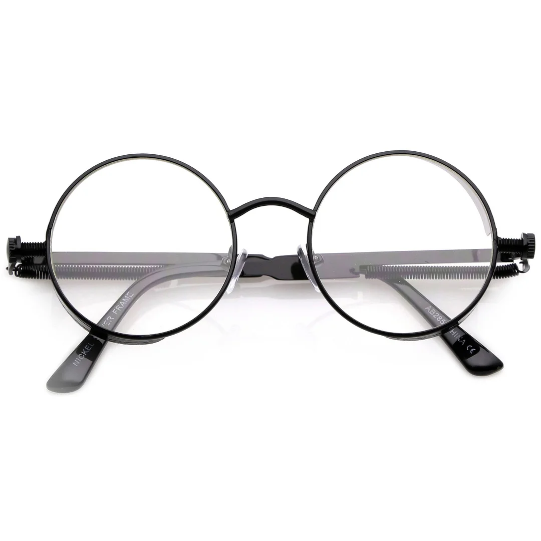 Steampunk Metal Round glasses With Metal Side Cover Flat Lens 42mm