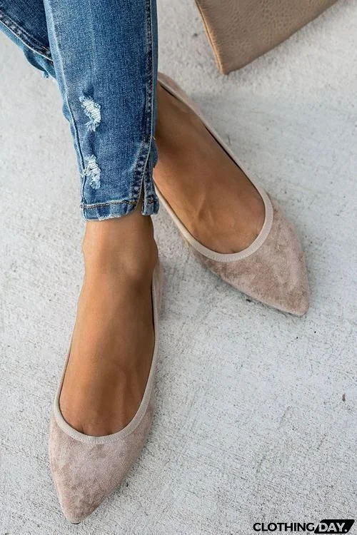 Faux Suede Pointed Toe Flats