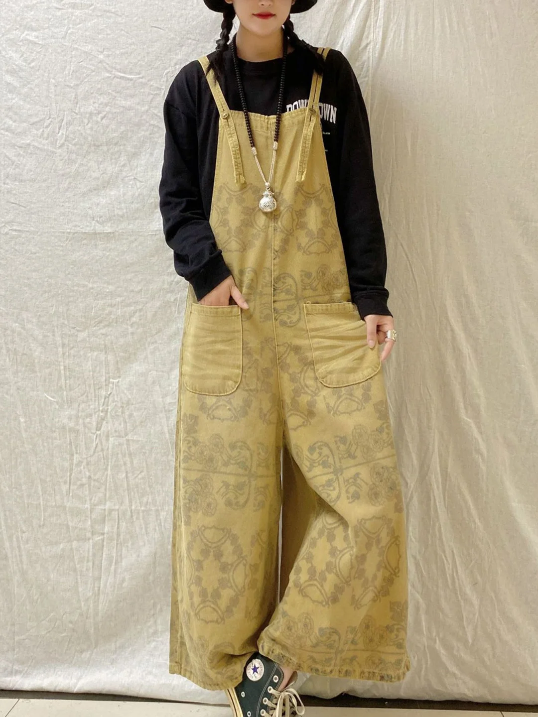 Women's Casual Retro Cropped Workwear Denim Overalls Jumpsuit