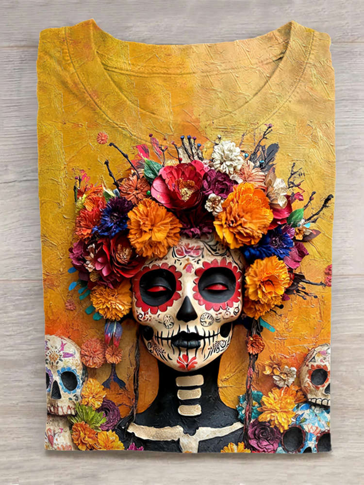 Comstylish Mexican Day Of The Dead Florida Skull Floral 3d Oil Painting