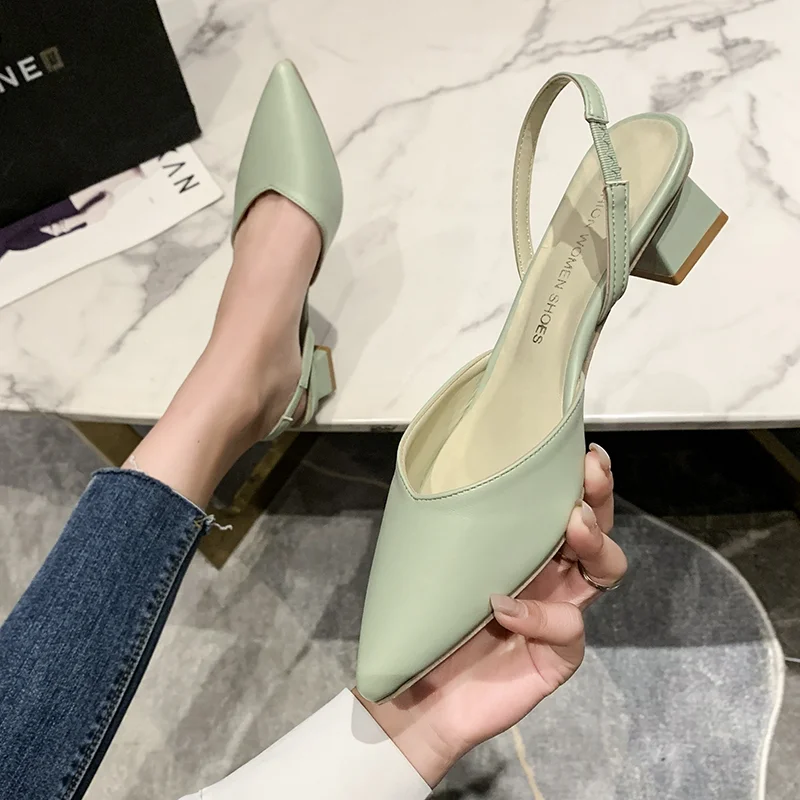 Canrulo Women's Heeled Sandals Summer Fashion Sexy Pointed Toe Square Heel Candy Color Ladies Mules Shoes Party Wedding Women Pumps New