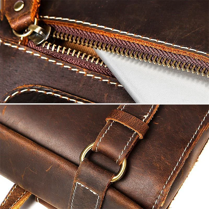 Retro Style Contrast Stitching Top-Handled Genuine Leather Antique Brass Hardware Satchels