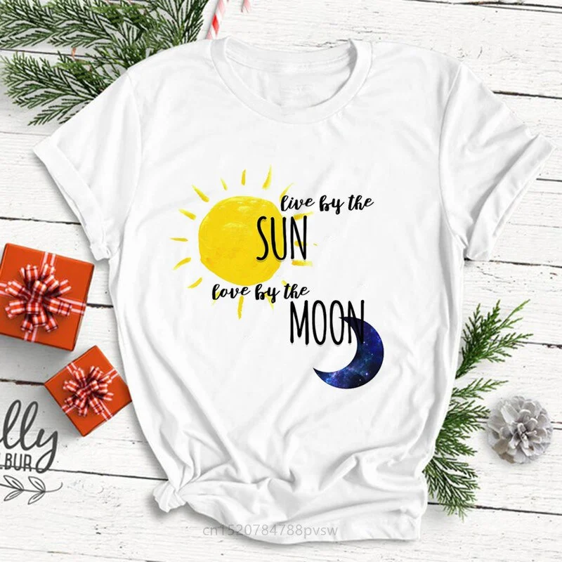 Live By The Sun Love By The Moon Women Funny Print T-shirt Summer Black Fashion Tops Tee Girl 90S Harajuku Clothes,Drop Ship