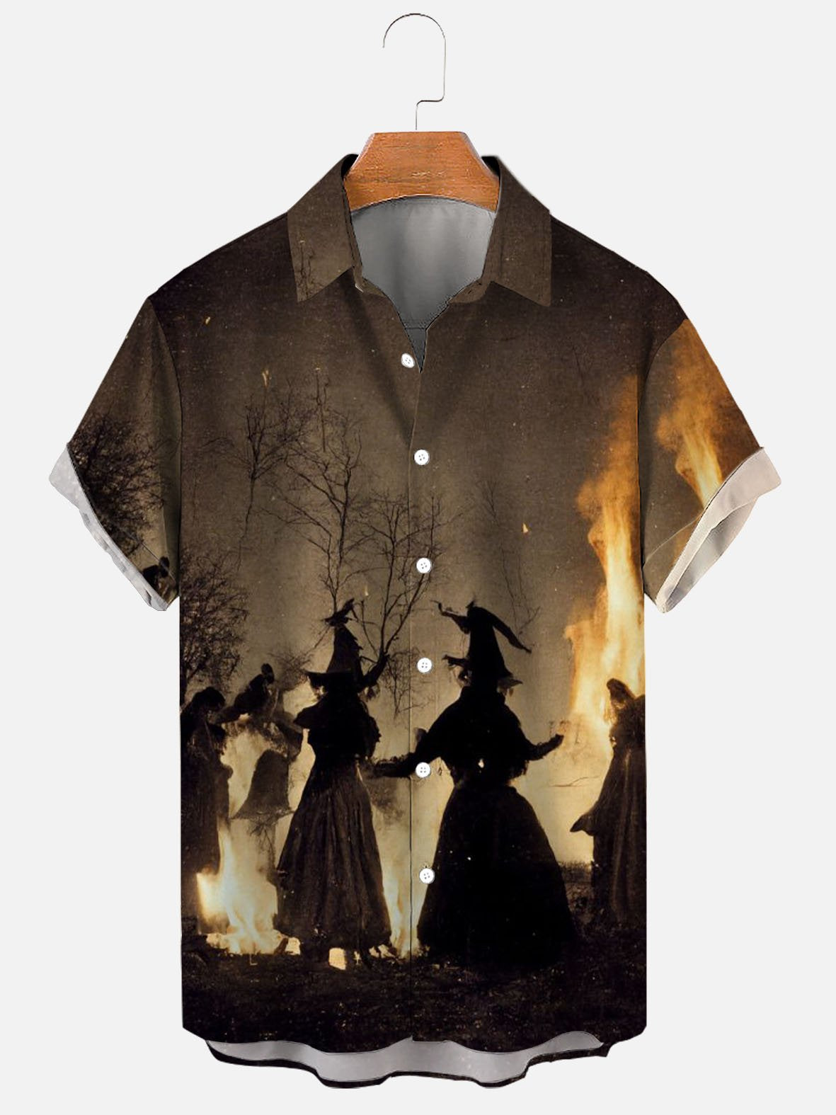 Men´s Halloween Scary Witch Prayer Art Print Shirt