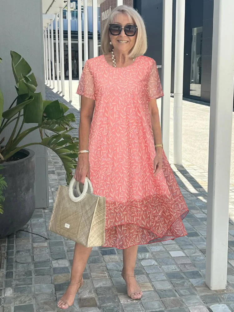 Large Size Mesh Fresh Short Sleeve Skinny Temperament Floral Dresses
