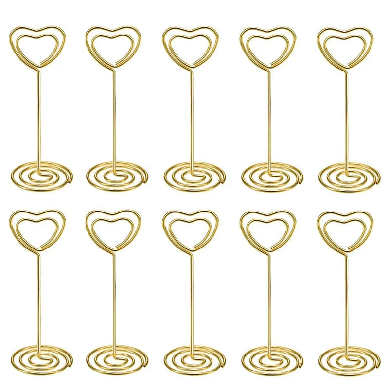 10pcs Heart Design Table Number Name Place Card Holders Stands Picture Memo Note Clips Wedding Party Decoration-Silver Gold