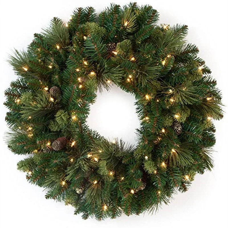 Artificial Red Berries Pine Cones Christmas Wreath With Lights Winter Wreath