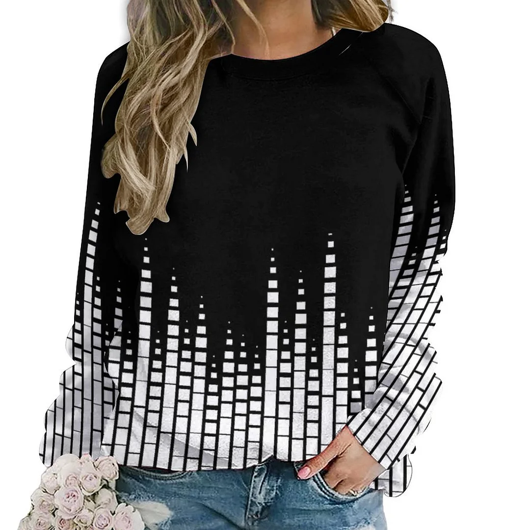 Printed Long Sleeve Casual Sweatshirt for  Women and Men Unisex Pattern Ray, Black, White