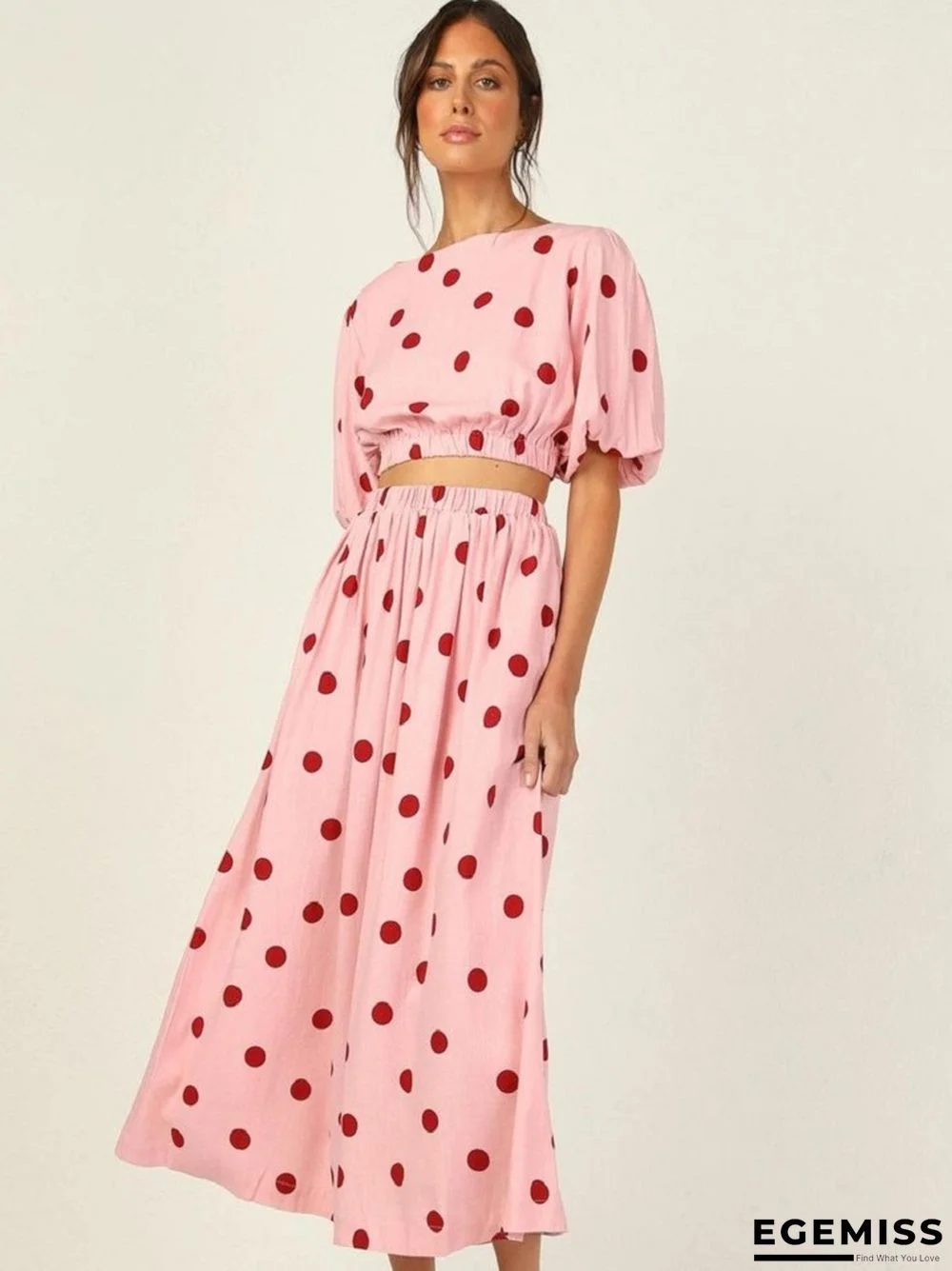 Polka Dot Printed High Waist Casual Medium Length Dress | EGEMISS