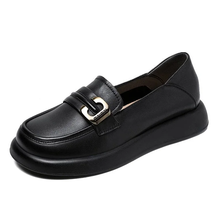 Spring Solid Retro Leather Soft Loafers