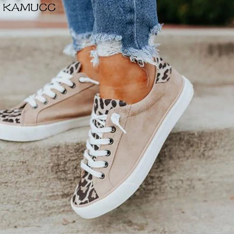 Spring Trendy Sneaker Women 2022 New Arrival Leopard Print Ladies Lace Up Casual Shoes Outdoor Running Walking Comfortable Flats