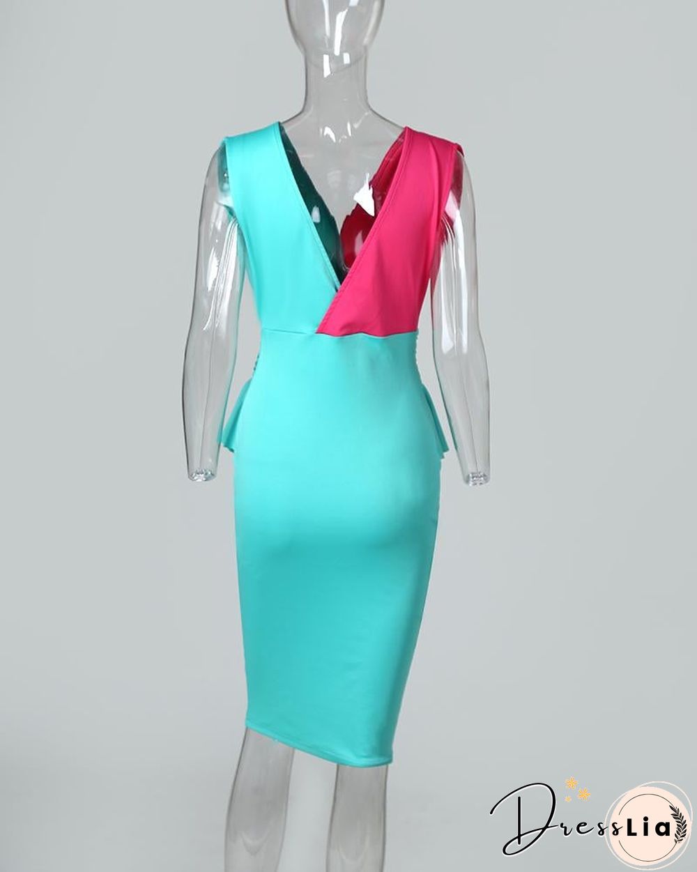 Sleeveless Colorblock Insert Peplum Dress