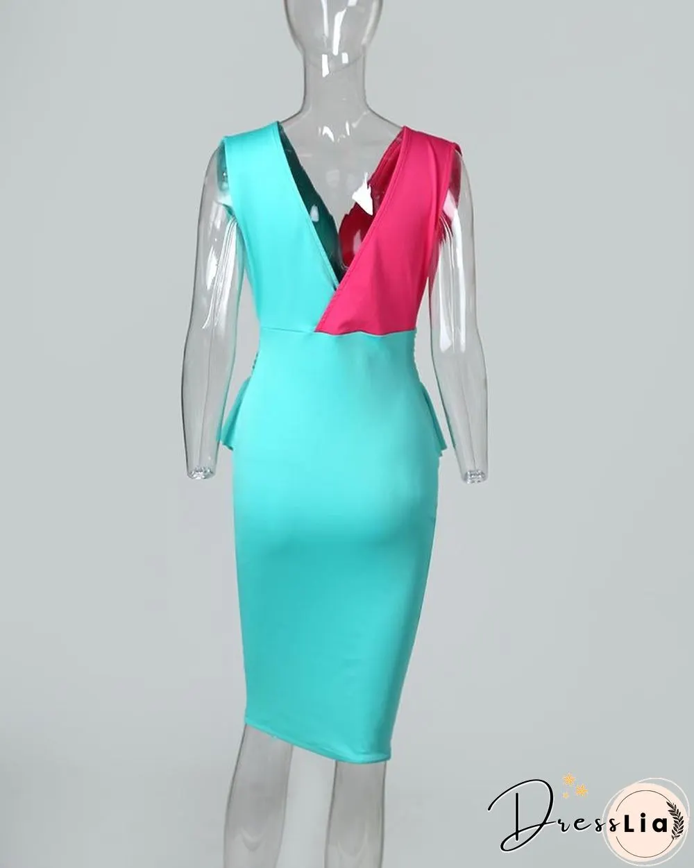Sleeveless Colorblock Insert Peplum Dress