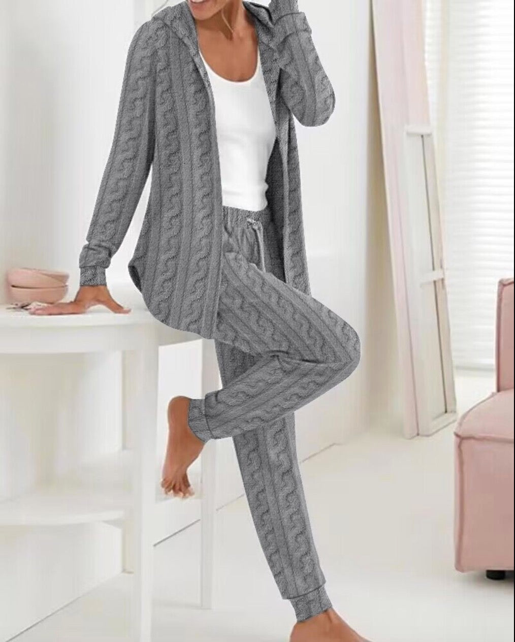 Grey Long Sleeve Two Piece Set