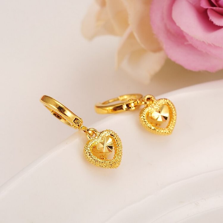 24k 1 pairs Gold Heart Earrings Women/Girl,Love Trendy rhinestone Jewelry