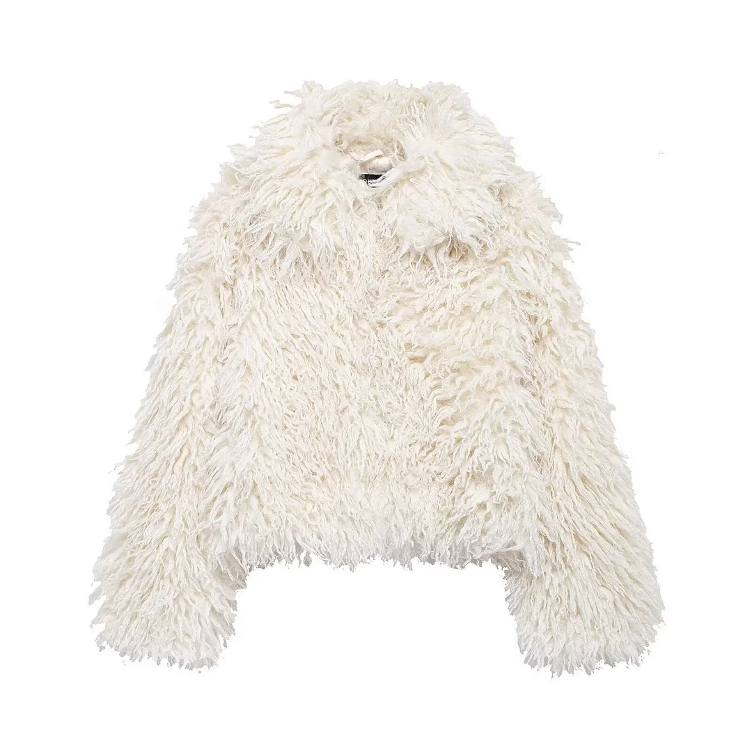 Nigikala Nigikala Winter New Temperament Simple Collar Long-Sleeved Artificial Fur Warm Coat Woman