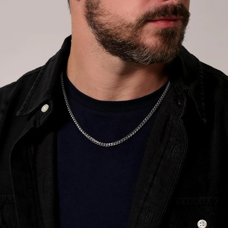 3MM White Gold Mens Franco Chain Necklace-VESSFUL