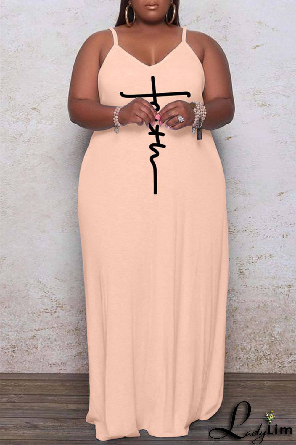 Black Sexy Casual Print Basic Spaghetti Strap Long Dress Plus Size Dresses